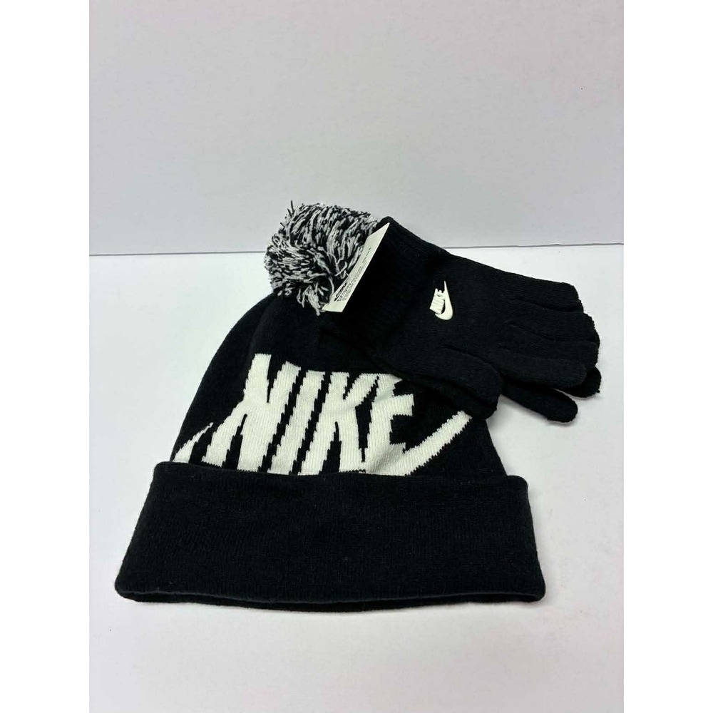 Nike Youth Hat & Gloves Set ~ Black & White ~ Beanie ~NWT‎